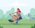 Young Woman Training on Rowing Apparatus in House Yard. Athletic Girl in Sportswear Exercising to be Slim and Strong Royalty Free Stock Photo