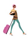 Young woman travel with luggage or baggage