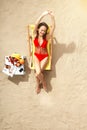 Young woman traveler tourist top view vacation Royalty Free Stock Photo