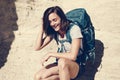 Young woman traveling with backpack Royalty Free Stock Photo