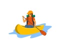 Young woman traveling paddling canoe isolated vector