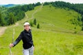 Young woman trekking in the carpathians mountains