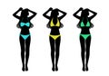 Young woman in two-pieces swimsuit taking sunbath silhouettes se