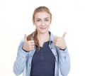 Young woman two thumbs Royalty Free Stock Photo