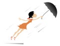 Young woman, umbrella and windy day isolated Royalty Free Stock Photo