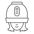 Young woman under hooded dryer machine thin line icon, hair salon concept, girl under drying hood sign on white Royalty Free Stock Photo