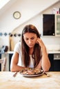 Young Woman Is Unhappy With Her Burnt Pizza For Lunch Royalty Free Stock Photo