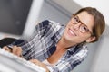 young woman university student wearing in glasses