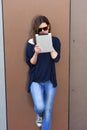 Young woman using a digital tablet computer Royalty Free Stock Photo