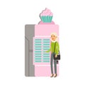 Young woman using ice cream automatic vending machine vector Illustration