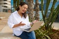 Young woman using laptop, having an online job interview with HR manager via video link. People. Career and recruitment Royalty Free Stock Photo