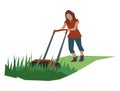 Young woman using lawn mower illustration Royalty Free Stock Photo