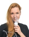 Young woman using nebulizer mask for respiratory inhaler Asthma Royalty Free Stock Photo