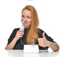 Young woman using nebulizer mask for respiratory inhaler Asthma Royalty Free Stock Photo