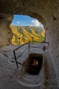 Young woman in Vardzia Cave Monastery of Georgia