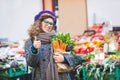 Young Woman at Vegetables Market Royalty Free Stock Photo