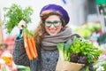 Young Woman at Vegetables Market Royalty Free Stock Photo