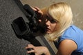 Young woman video camera Royalty Free Stock Photo
