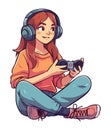 Young woman with video game with joystick