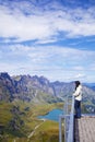 Young woman in a viewpoint of Swiss Alps Royalty Free Stock Photo