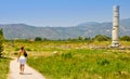 Young woman visiting Heraion, Pithagorio,Samos Royalty Free Stock Photo