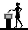 Young woman voter silhouette by voting for election