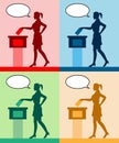 young woman voter silhouettes with different colored speech bubble by voting for election