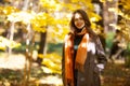 Young woman walking in the autumn forest Royalty Free Stock Photo