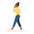Young woman walking and calling vector illusration.Smart girl happy to talk on phone