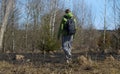 Young woman walking in coppice