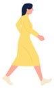 Young woman walking fast. Hurrying person character