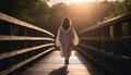 A young woman walking in the forest, enjoying solitude and nature generated by AI