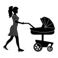 Young woman walking with her baby in pram Royalty Free Stock Photo