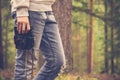 Young Woman walking with retro photo camera outdoor Royalty Free Stock Photo