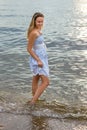 Young woman walking on water, relaxing Royalty Free Stock Photo