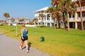 Walking along a pedestrian path