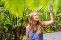 A young woman walks among the ferns Royalty Free Stock Photo