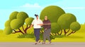 Young woman walks with grandpa in city park summer time, Social worker helping senior elder man Royalty Free Stock Photo