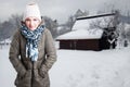 Young woman in warm coat or jacket outdoor