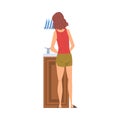 Young Woman Washing Dishes, Back View, Housewife Character Household Activity, Housekeeping, Everyday Duties and Chores Royalty Free Stock Photo