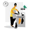 A young woman is washing dishes. Vector illustration in a flat, style Royalty Free Stock Photo