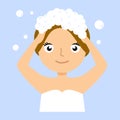 Young woman washing her head with shampoo Royalty Free Stock Photo