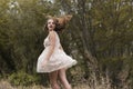 Young woman wear handmade look dress in forest Royalty Free Stock Photo