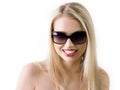 Young woman wearing the big modern sunglasses. Royalty Free Stock Photo