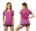 Young woman wearing blank pink shirt Royalty Free Stock Photo