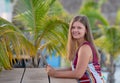 Young woman with tablet on the beach Royalty Free Stock Photo