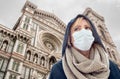 Young Woman Wearing Face Mask Walks the Streets In Tuscany, Florence, Italy Royalty Free Stock Photo