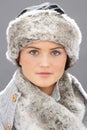 Young Woman Wearing Fur Hat And Wrap Royalty Free Stock Photo