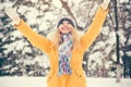 Young Woman wearing hat and scarf happy smiling Royalty Free Stock Photo