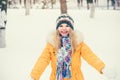 Young Woman wearing hat and scarf happy smiling outdoor enjoy winter Royalty Free Stock Photo